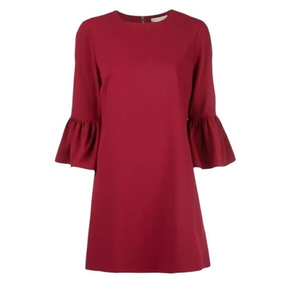 Alice + Olivia Coley Crepe Dress 3/4 Bell Sleeve‎ Maroon Size 2 - Picture 2 of 10